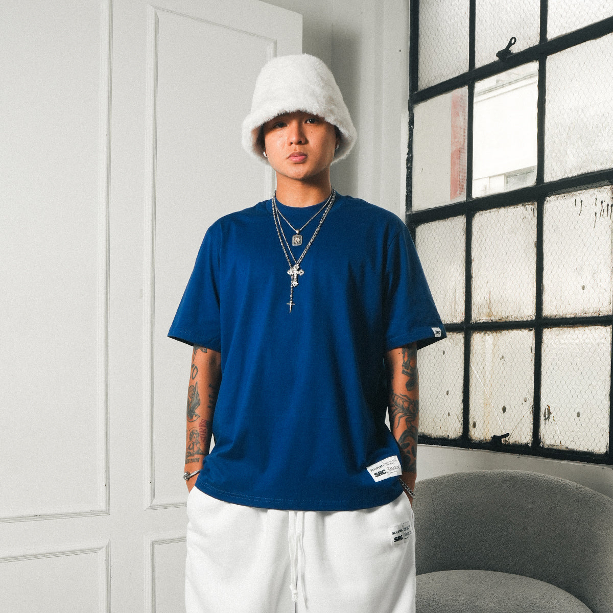 Tagged Oversized Tee - Cobalt