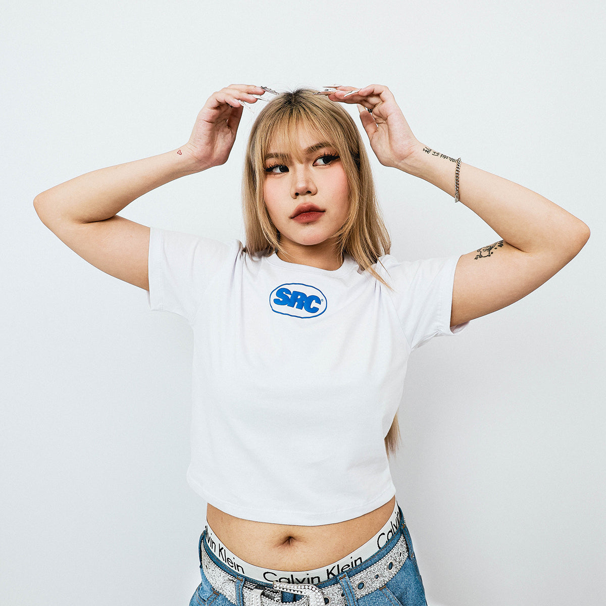 OG Logo Women's Cropped Top - Blue in White