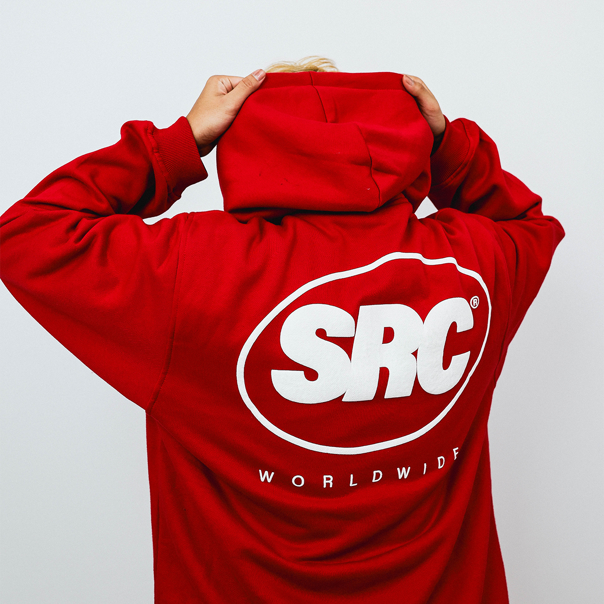 OG Logo Worldwide Pullover Hoodie - White in Red