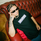 Paisley Box Logo Oversized Tee - Blue in Black