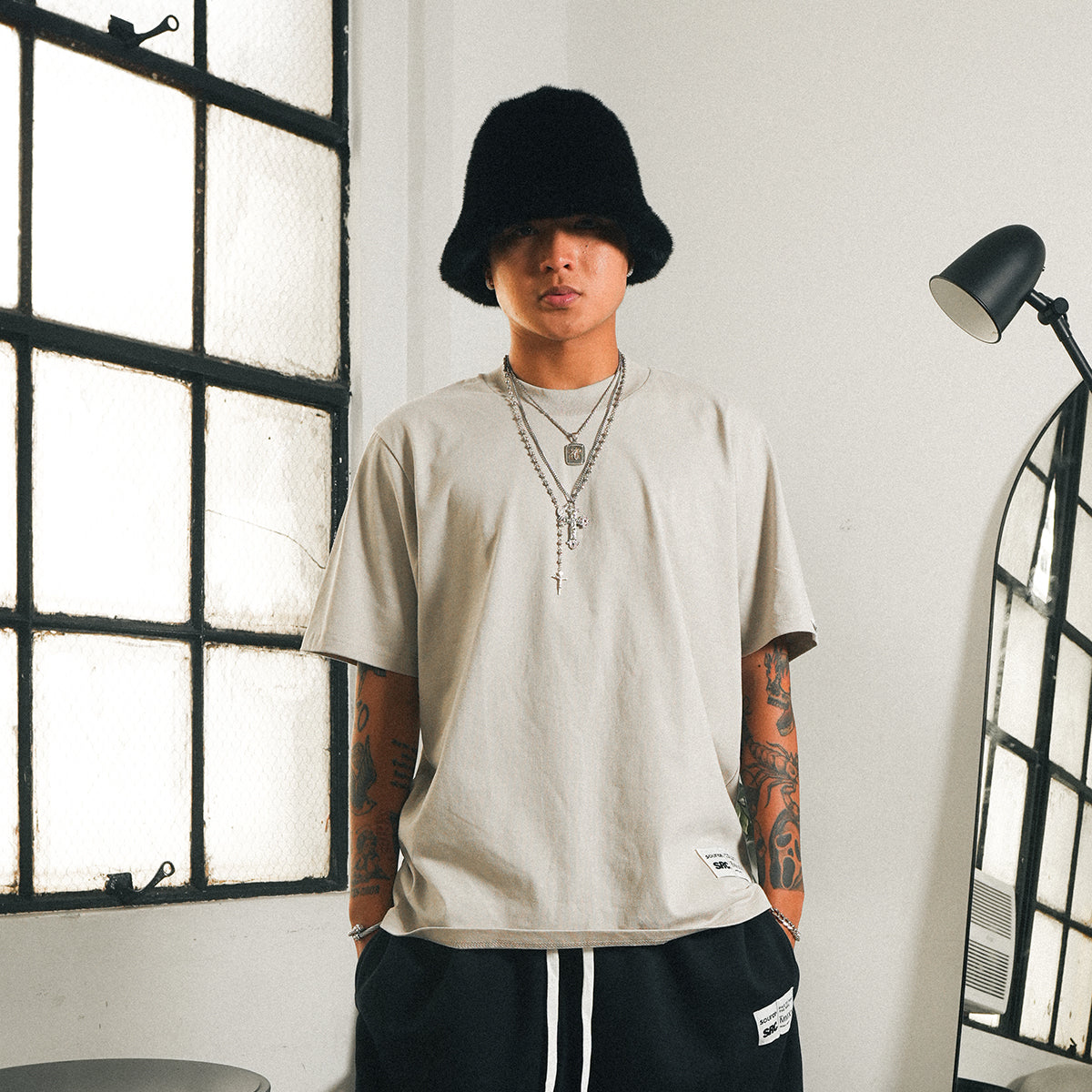 Tagged Oversized Tee - Beige