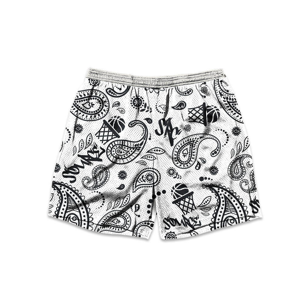 Paisley Hoops Baller Mesh Shorts - White