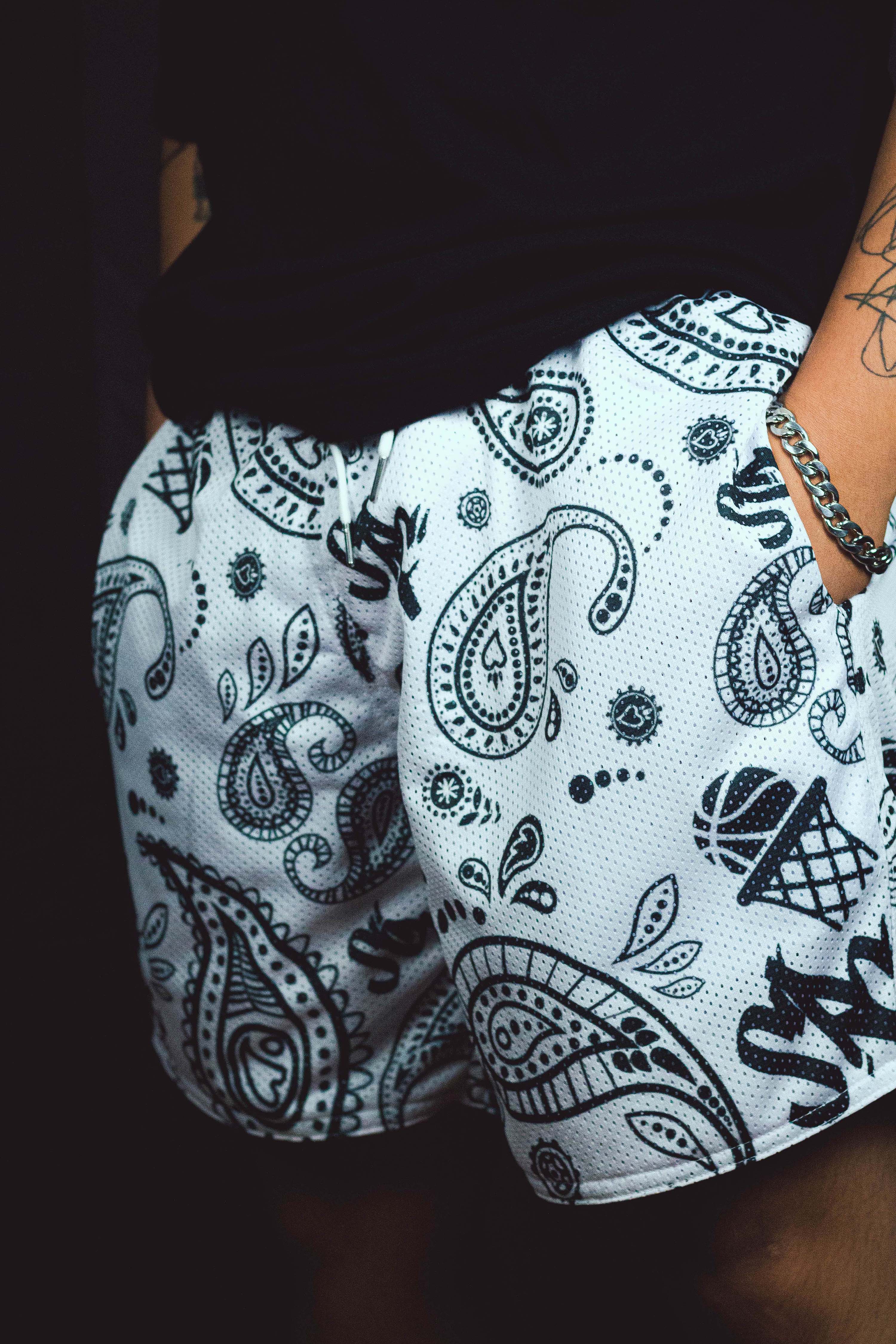 Paisley Hoops Baller Mesh Shorts - White