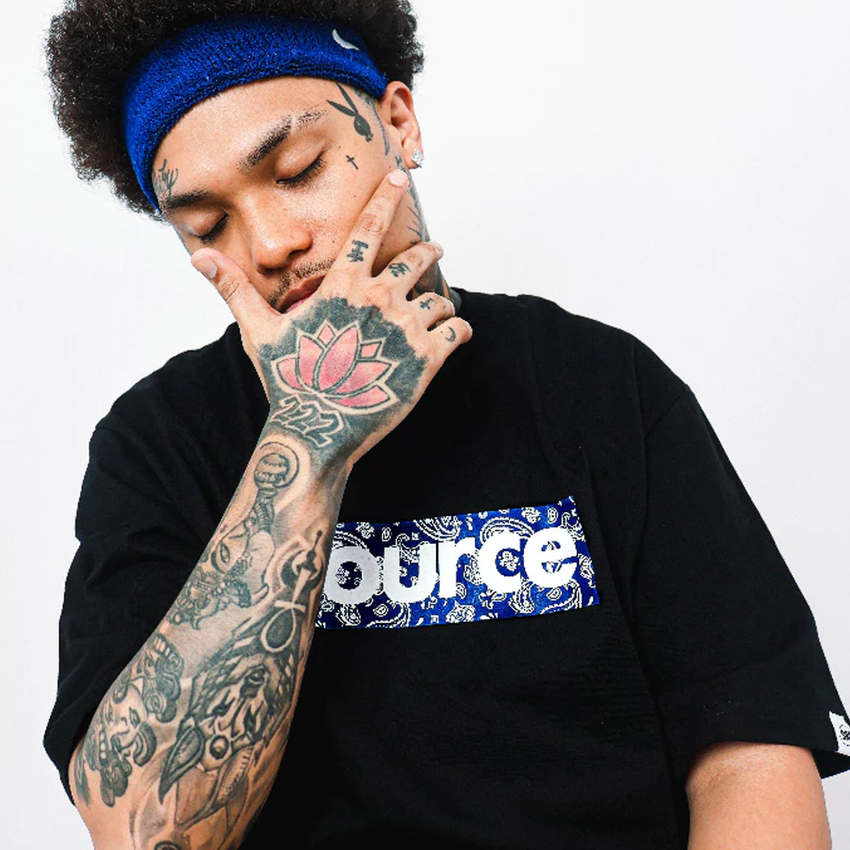 Paisley Box Logo Oversized Tee - Blue in Black