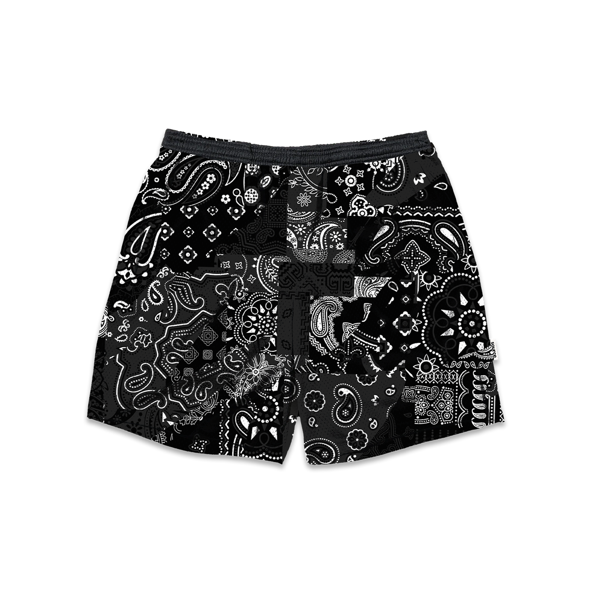 Obsidian Paisley Patches Mesh Shorts