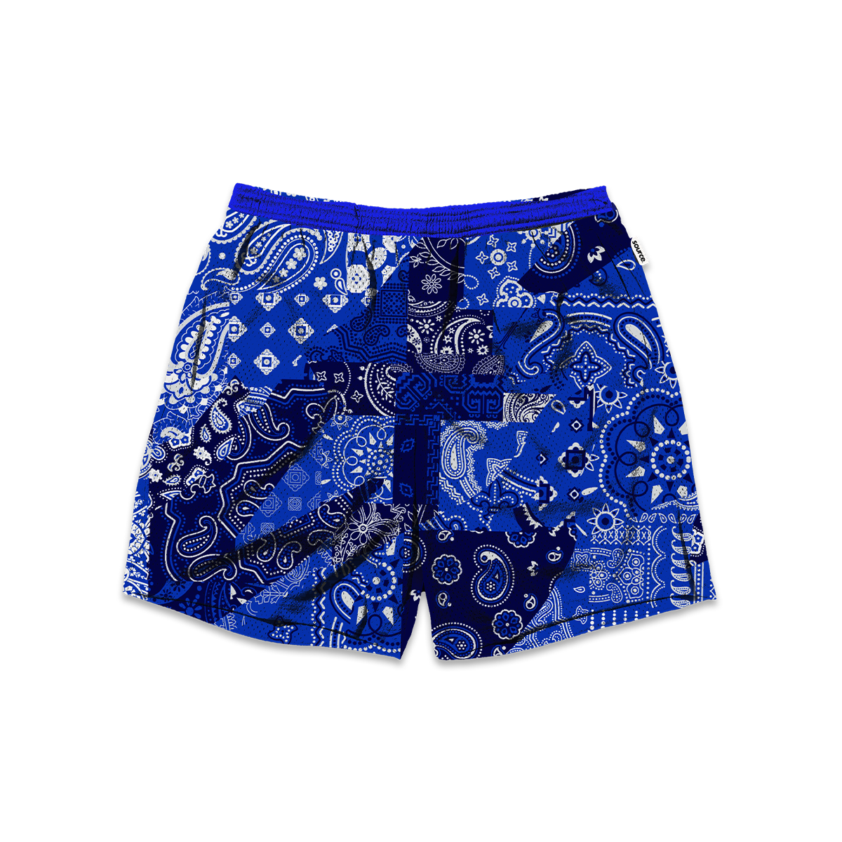 Royal Blue Paisley Patches Mesh Shorts