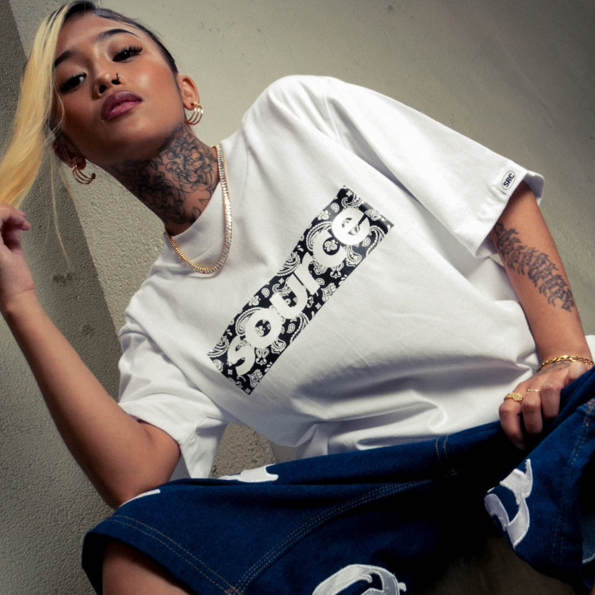 Paisley Box Logo Oversized Tee - Black in White