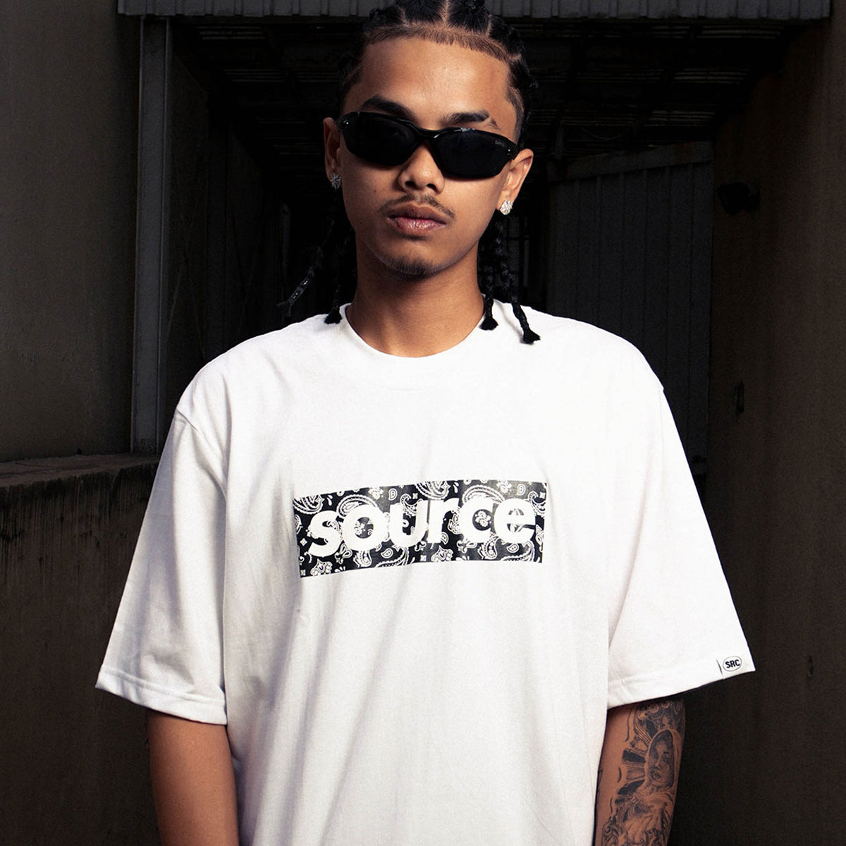 Paisley Box Logo Oversized Tee - Black in White